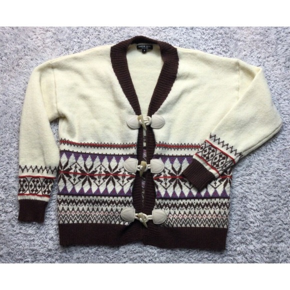 SHEIN Sweaters - SHEIN Mod Women's Contrast Trim Ivory-Style Buttons Front Cardigan Multi Medium